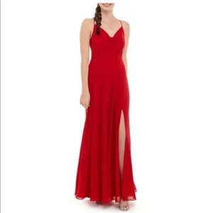 Sequin Hearts Drape Neck Chiffon Long Red Formal Prom Dress sz. 11 Medium Large
